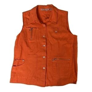 Je t’aime Short Sleeve Botton Down Blouse Pearl Button Size Medium Rust Orange
